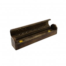 Wooden Coffin Insence Stick Cones Burner Incense Sticks Holder Box & Ash Catcher   